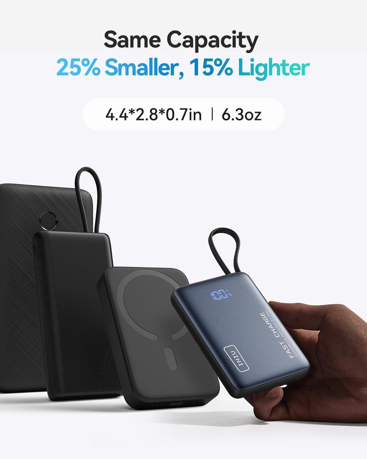 Alt view image 4 of 7 - INIU Portable Charger, Compact 10000mAh PD 20W Power Bank with Built-in USB-C Cable for iPhone, Samsung etc.