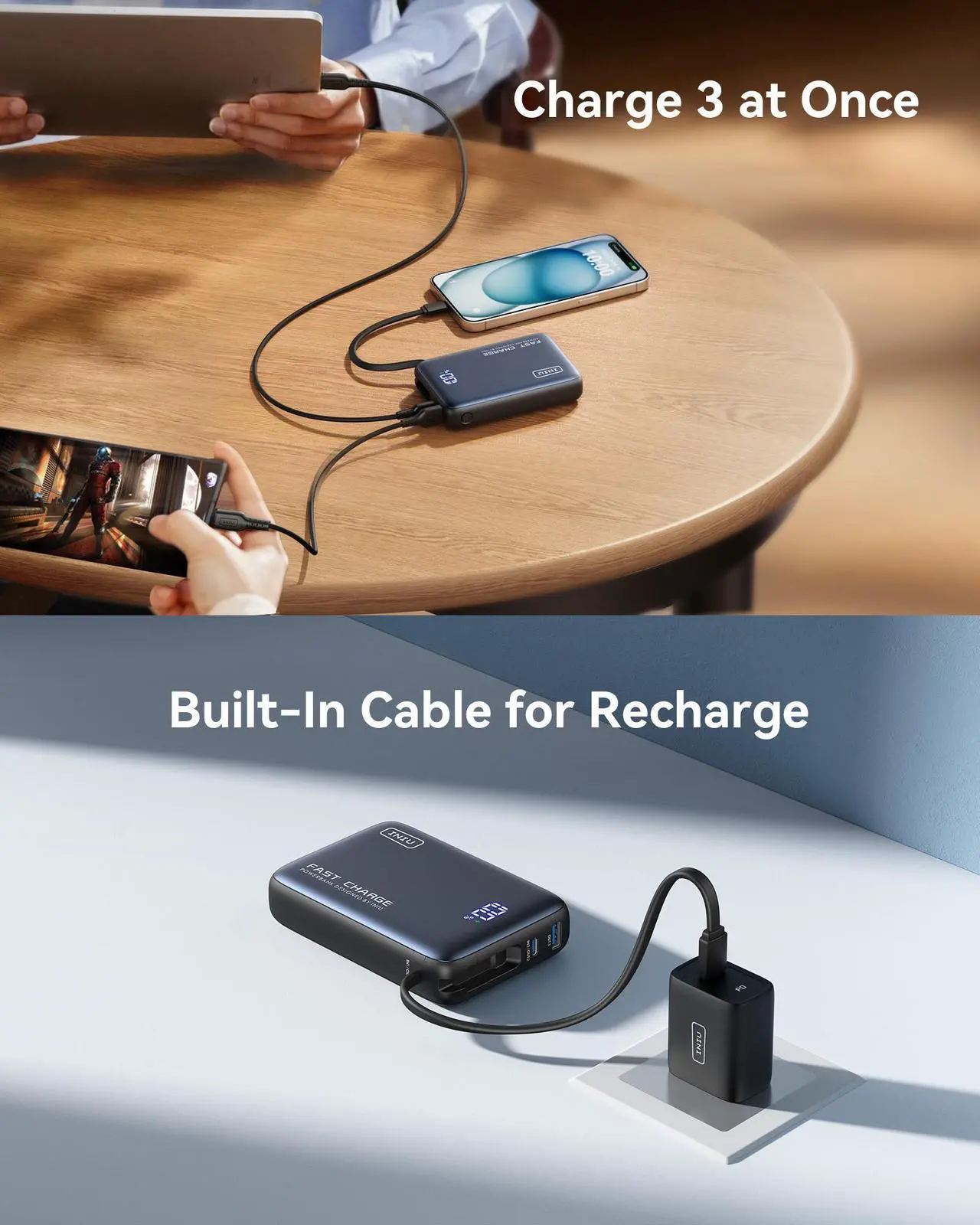 Alt view image 7 of 7 - INIU Portable Charger, Compact 20000mAh PD 20W Power Bank with Built-in USB-C Cable for iPhone, Samsung etc.