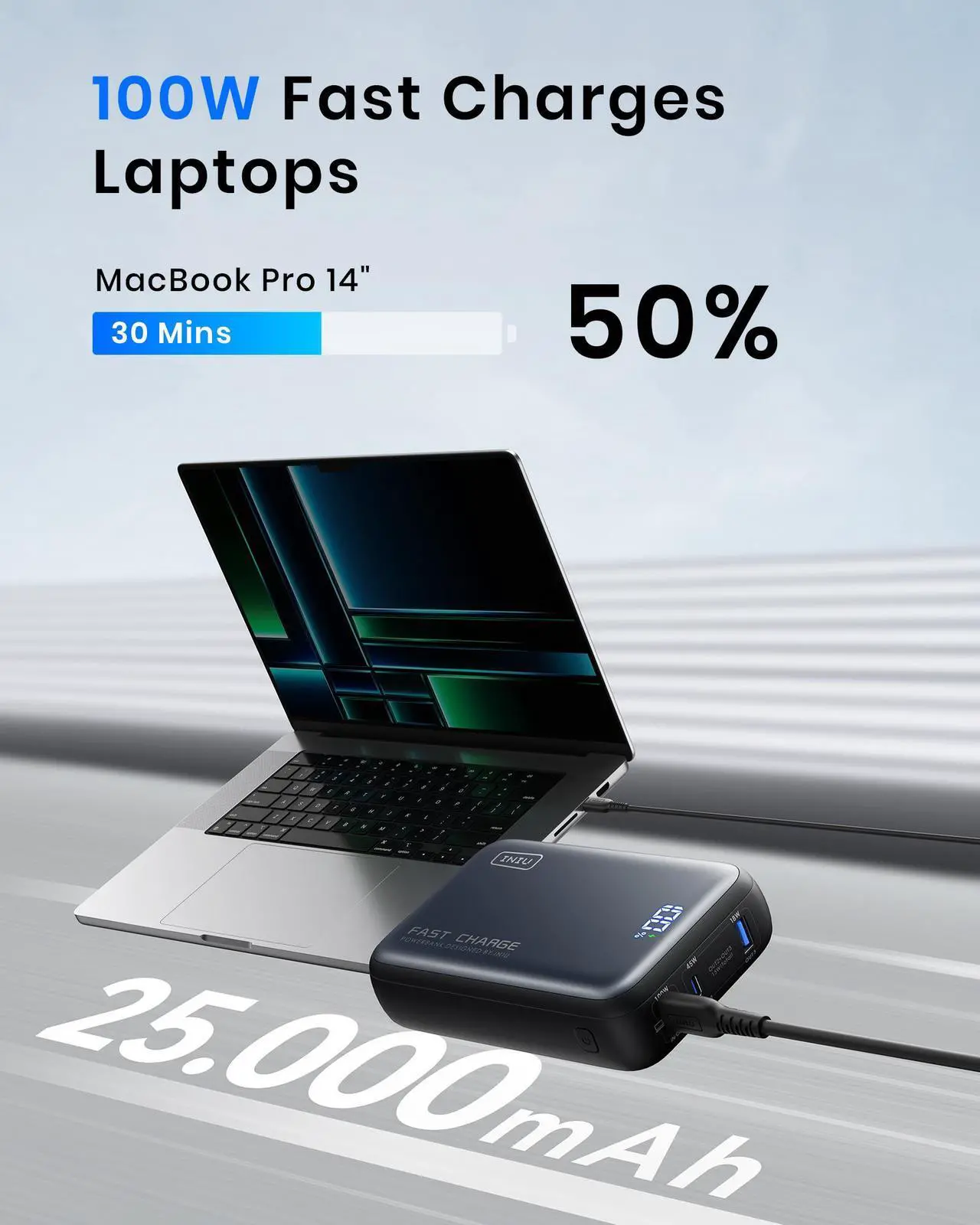 Alt view image 5 of 6 - INIU 100W Power Bank Smallest 25000mAh Fast Charging Portable Charger for MacBook Dell HP iPad Tablet iPhone Samsung etc