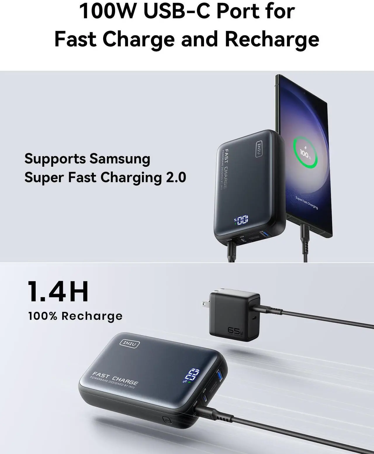 Alt view image 6 of 6 - INIU 100W Power Bank Smallest 25000mAh Fast Charging Portable Charger for MacBook Dell HP iPad Tablet iPhone Samsung etc