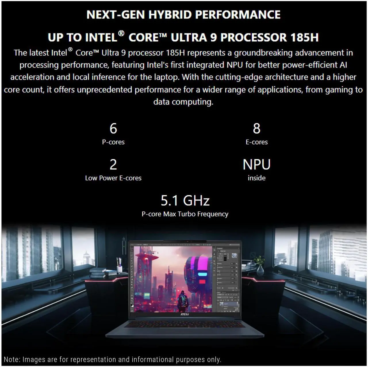 Alt view image 2 of 7 - MSI Stealth 16 AI Ultra Thin Gaming Laptop, Intel Ultra 9-185H, 64 GB DDR5 RAM, 4 TB PCle SSD, 16" 165Hz FHD+ (1920x1200), Nvidia G-Force RTX 4070, Backlit Keyboard, W11 Pro, Star Blue