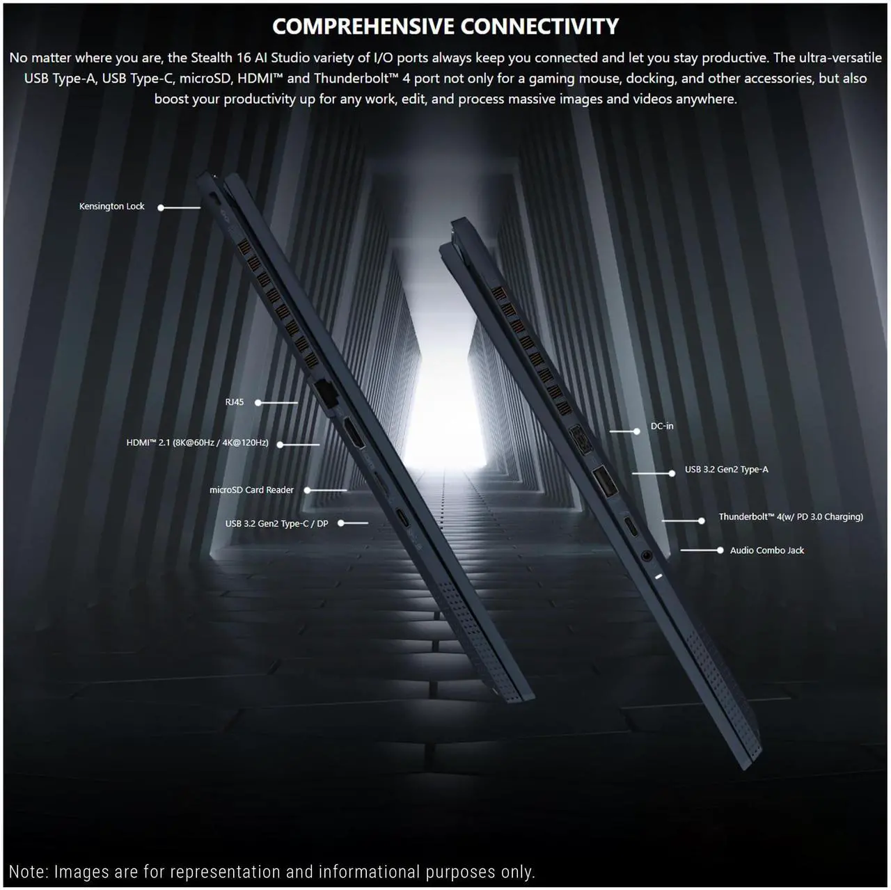 Alt view image 4 of 7 - MSI Stealth 16 AI Ultra Thin Gaming Laptop, Intel Ultra 9-185H, 64 GB DDR5 RAM, 4 TB PCle SSD, 16" 165Hz FHD+ (1920x1200), Nvidia G-Force RTX 4070, Backlit Keyboard, W11 Pro, Star Blue