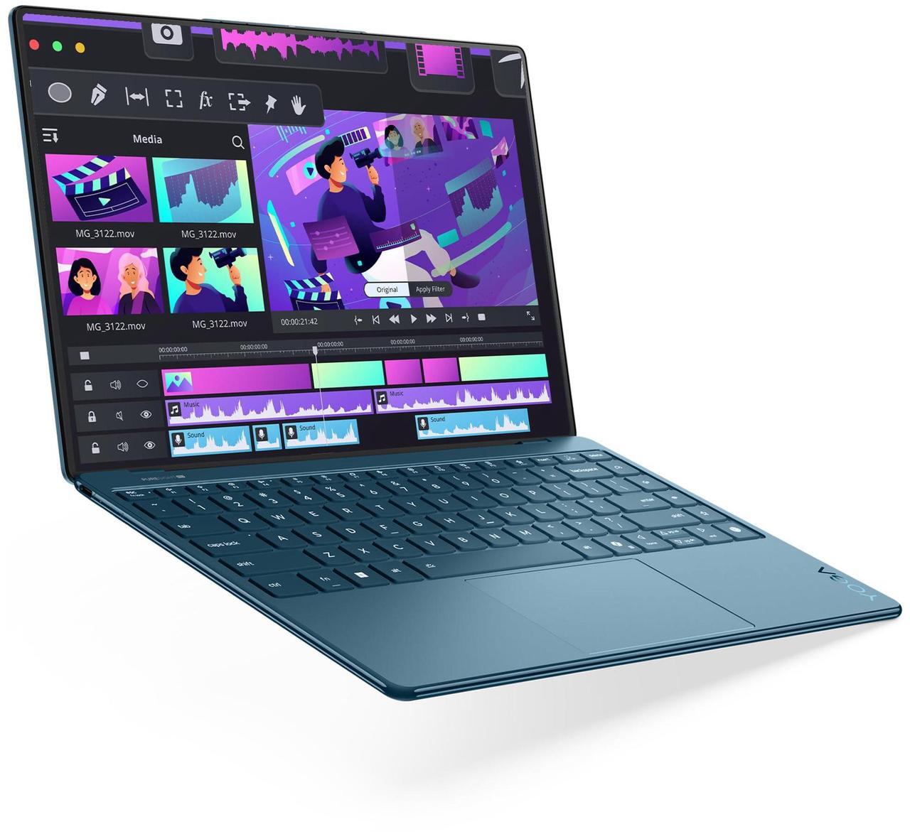 Alt view image 6 of 7 - Lenovo Yoga Slim 9i Copilot+ Laptop, Intel Ultra 7-258V, 32 GB LPDDR5x RAM, 1 TB PCIe SSD, 14" 4K (3840x2400) 120Hz OLED Touchscreen Display, Intel Arc Graphics, Backlit Keyboard, W11 Pro, Tidal Teal