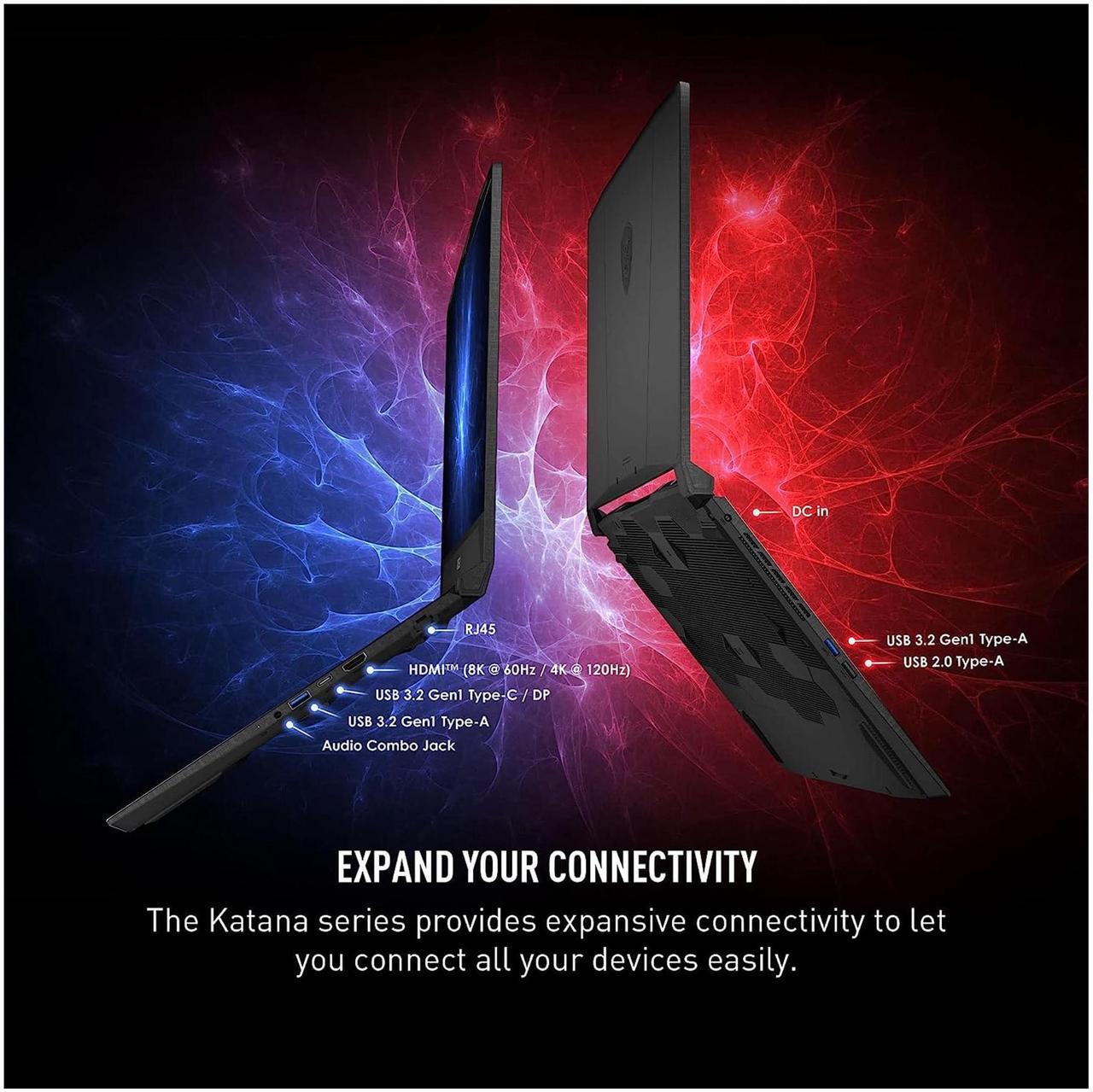 Alt view image 4 of 7 - MSI Katana A17 AI Gaming Laptop, AMD Ryzen 9 8945HS, 64 GB DDR5 RAM, 4 TB PCIe SSD, 17.3" FHD (1920x1080) Display, Nvidia G-Force RTX 4060, W11 Home, Backlit Keyboard, Black