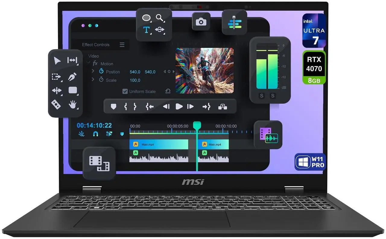 Main image of MSI Prestige 16AI Studio Laptop, Intel Ultra 7-155H, 32 GB LPDDR5 RAM, 2 TB PCIe SSD, 16" QHD+ (2560x1600) Display, Nvidia G-Force RTX 4070, Backlit Numeric Keyboard, W11 Pro, Gray