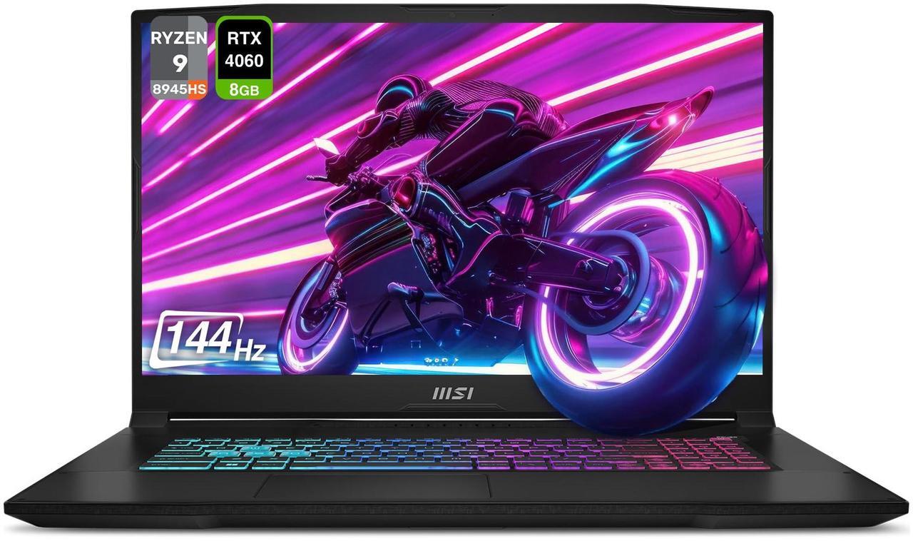 Main image of MSI Katana A17 AI Gaming Laptop, AMD Ryzen 9 8945HS, 64 GB DDR5 RAM, 4 TB PCIe SSD, 17.3" FHD (1920x1080) Display, Nvidia G-Force RTX 4060, W11 Home, Backlit Keyboard, Black