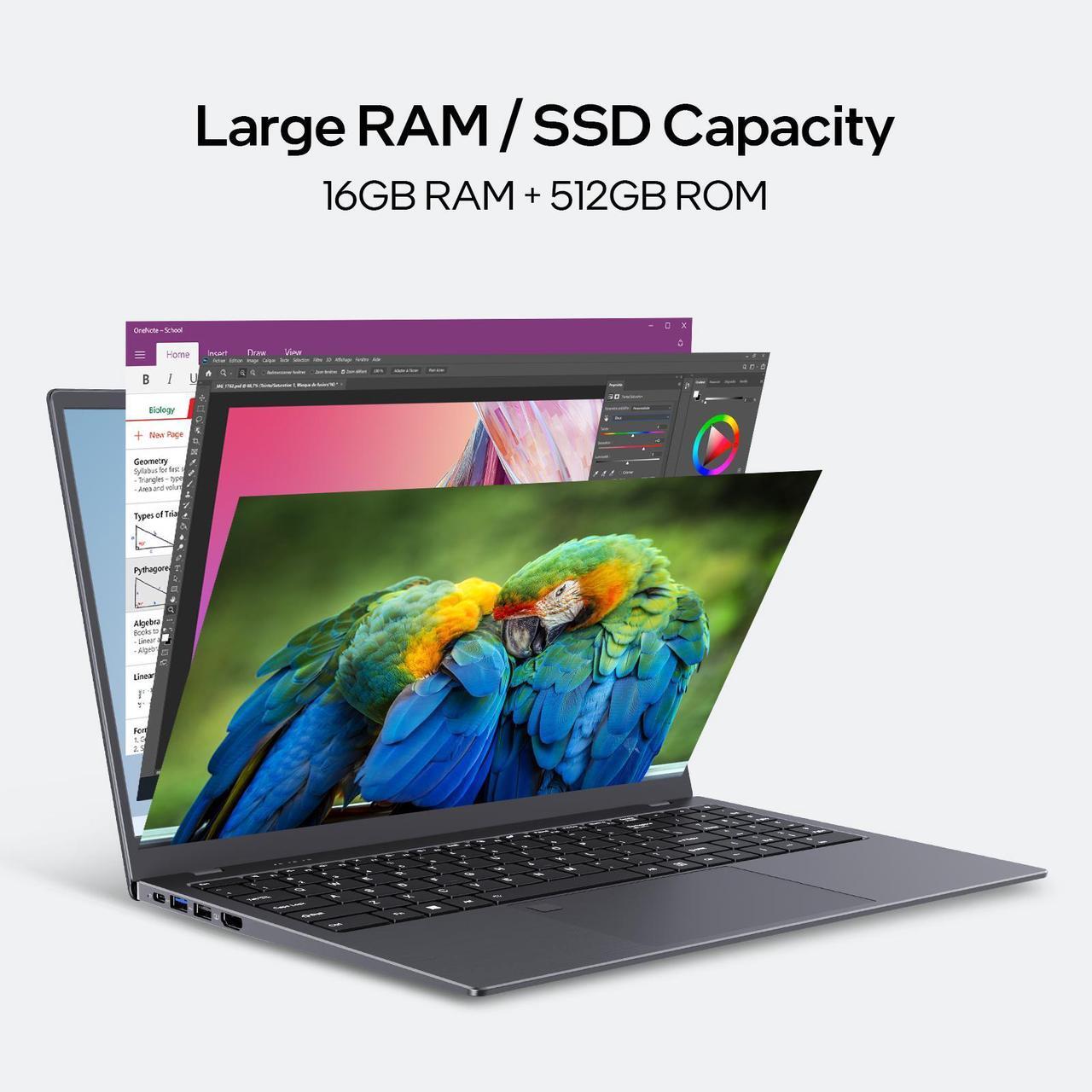 Alt view image 3 of 6 - BiTECOOL 15.6-inch Windows 11 Laptop, 16GB RAM, 512GB SSD, FHD IPS Display Laptop Computer, Intel N5095 Quad Core, 2.4/5G WiFi, BT4.2 Backlit and Fingerprint, Lightweight and Portable