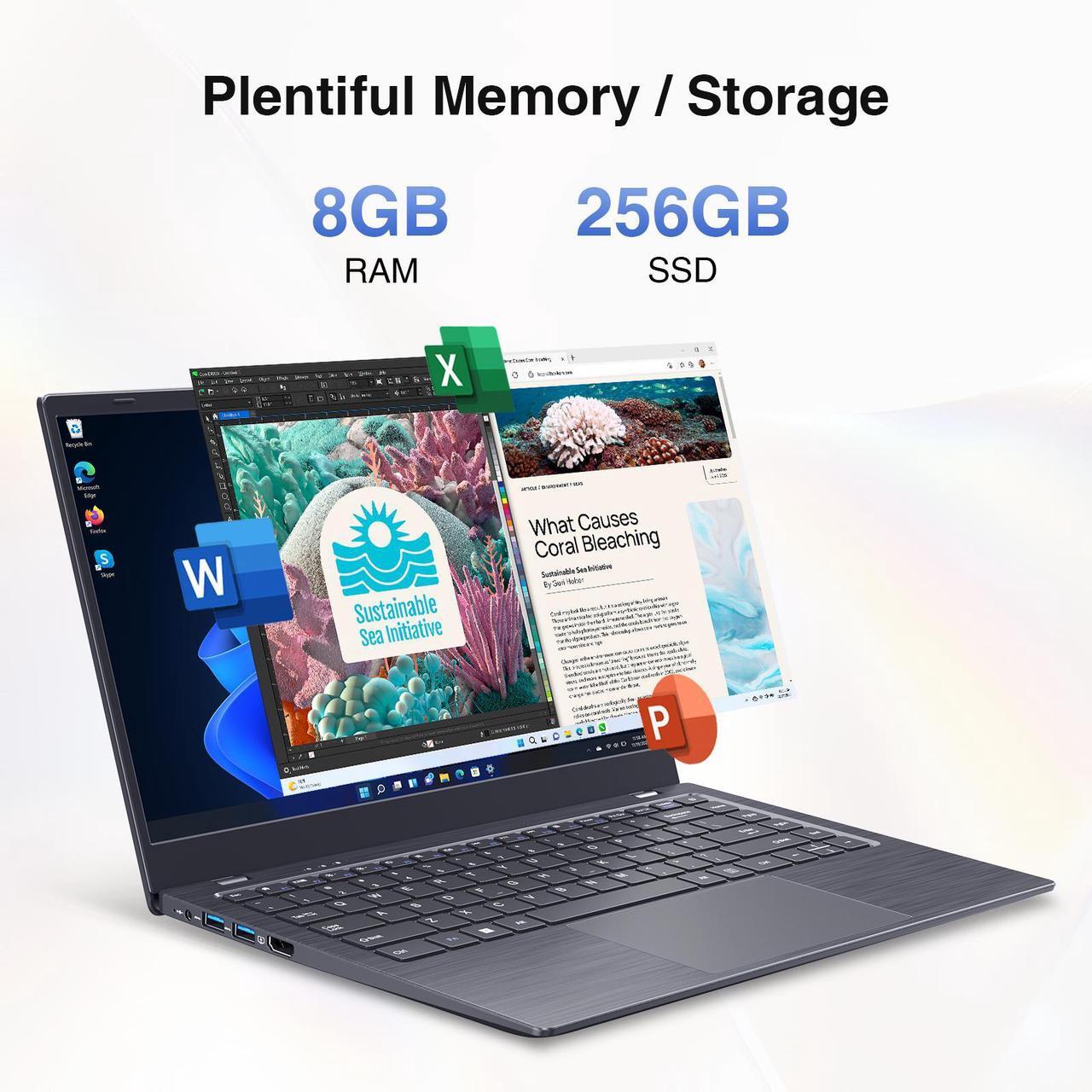 Alt view image 3 of 7 - BiTECOOL 14-inch Windows 11 Laptop Computer, 8GB RAM 256GB SSD Laptop, Intel Celeron N4000 Dual Core up to 2.6GHz, FHD IPS Display, 2.4G/5G WiFi, BT5.1, Webcam, Lightweight and Portable