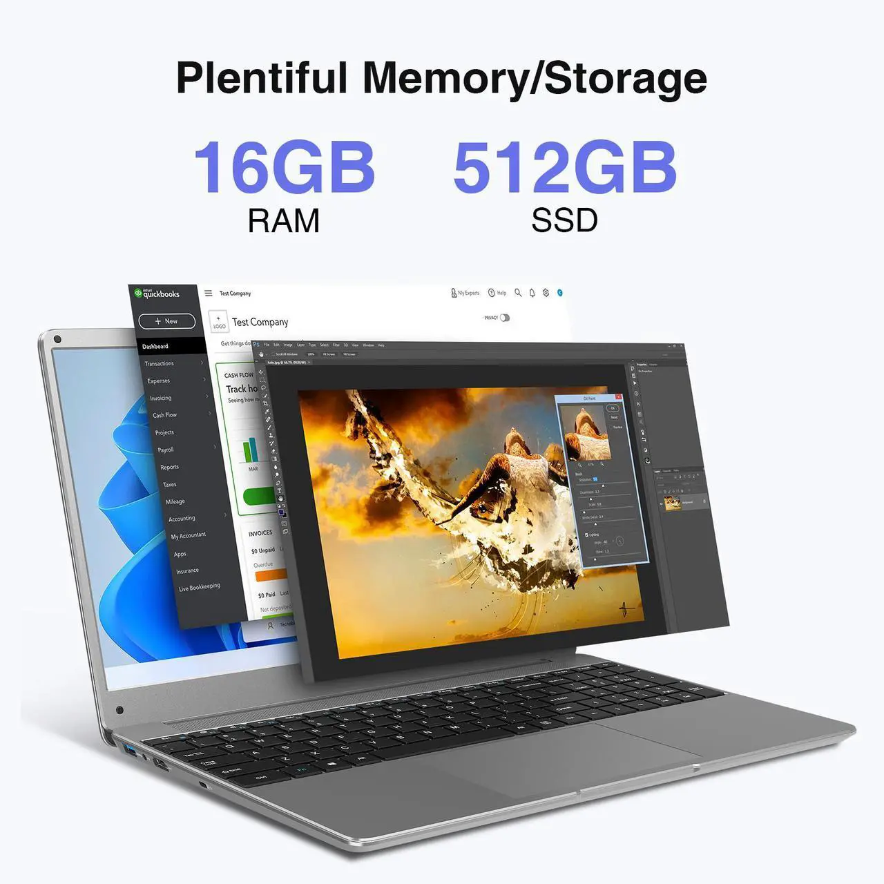Alt view image 2 of 7 - BiTECOOL 15.6" Windows 11 Laptop, Intel Core i3-5005U, 16GB RAM, 512GB SSD, FHD IPS Display, 2.4G/5G WiFi, BT5.0, RJ45, Webcam, Long Battery Life - for Work, Study, and Entertainment