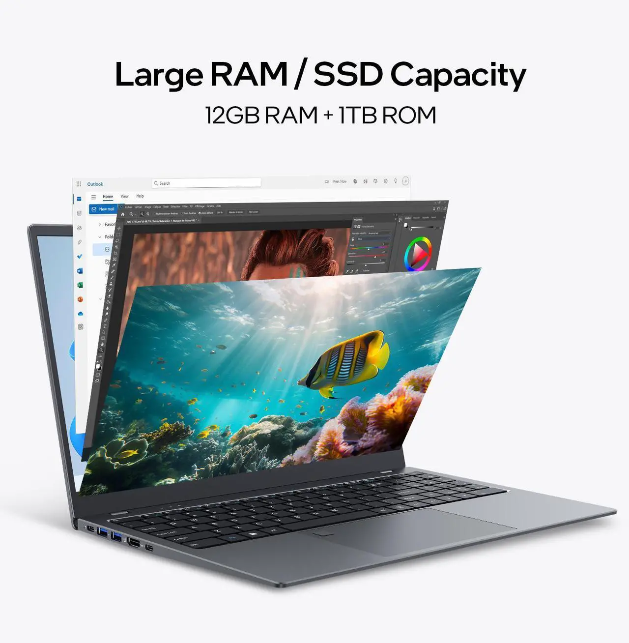 Alt view image 4 of 7 - BiTECOOL Laptop Computer 15.6 inch, Intel Quad Core N95, 12GB LPDDR5 RAM 1TB NVMe SSD Laptop with FHD IPS Display, WiFi 5, BT5.0, USB Type C and Fingerprint, 2 Years Warranty, Windows 11 Pro