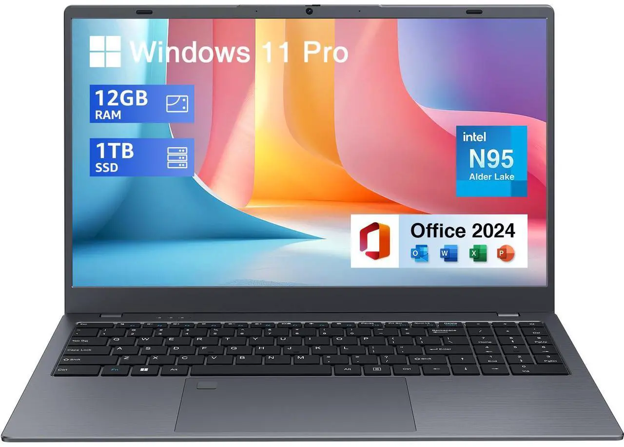Main image of BiTECOOL Laptop Computer 15.6 inch, Intel Quad Core N95, 12GB LPDDR5 RAM 1TB NVMe SSD Laptop with FHD IPS Display, WiFi 5, BT5.0, USB Type C and Fingerprint, 2 Years Warranty, Windows 11 Pro