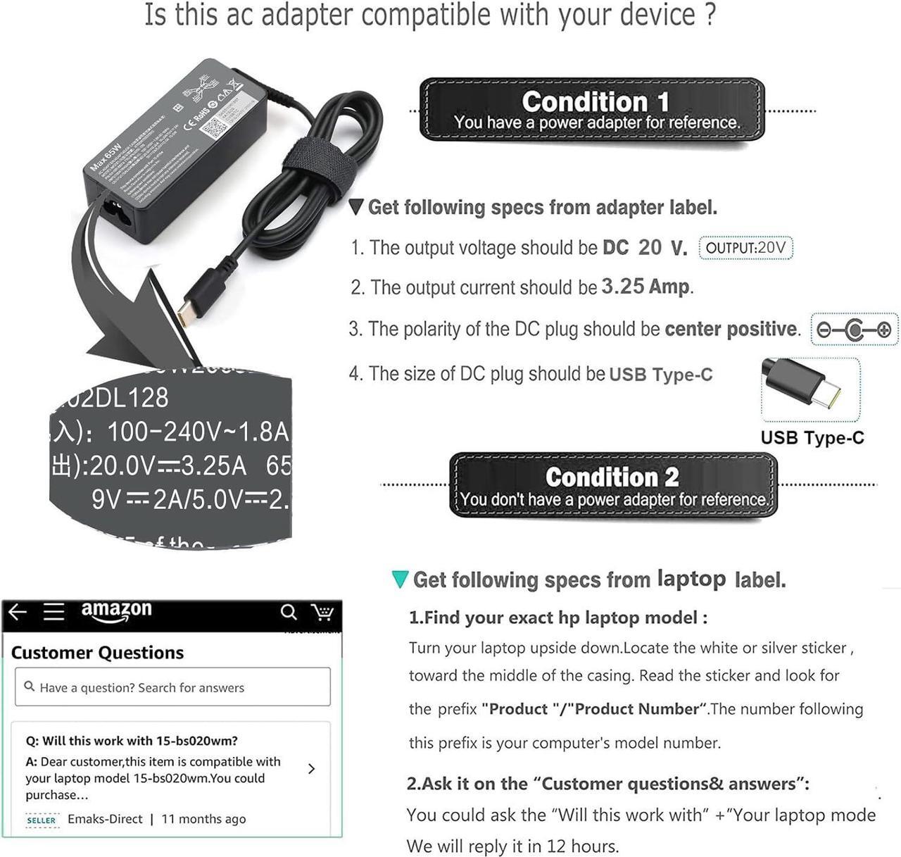 Alt view image 6 of 7 - 65W USB C Laptop Charger Replacement for Lenovo Thinkpad/Yoga/Chromebook, ADLX65YDC2A Lenovo Laptop Charger - OEM