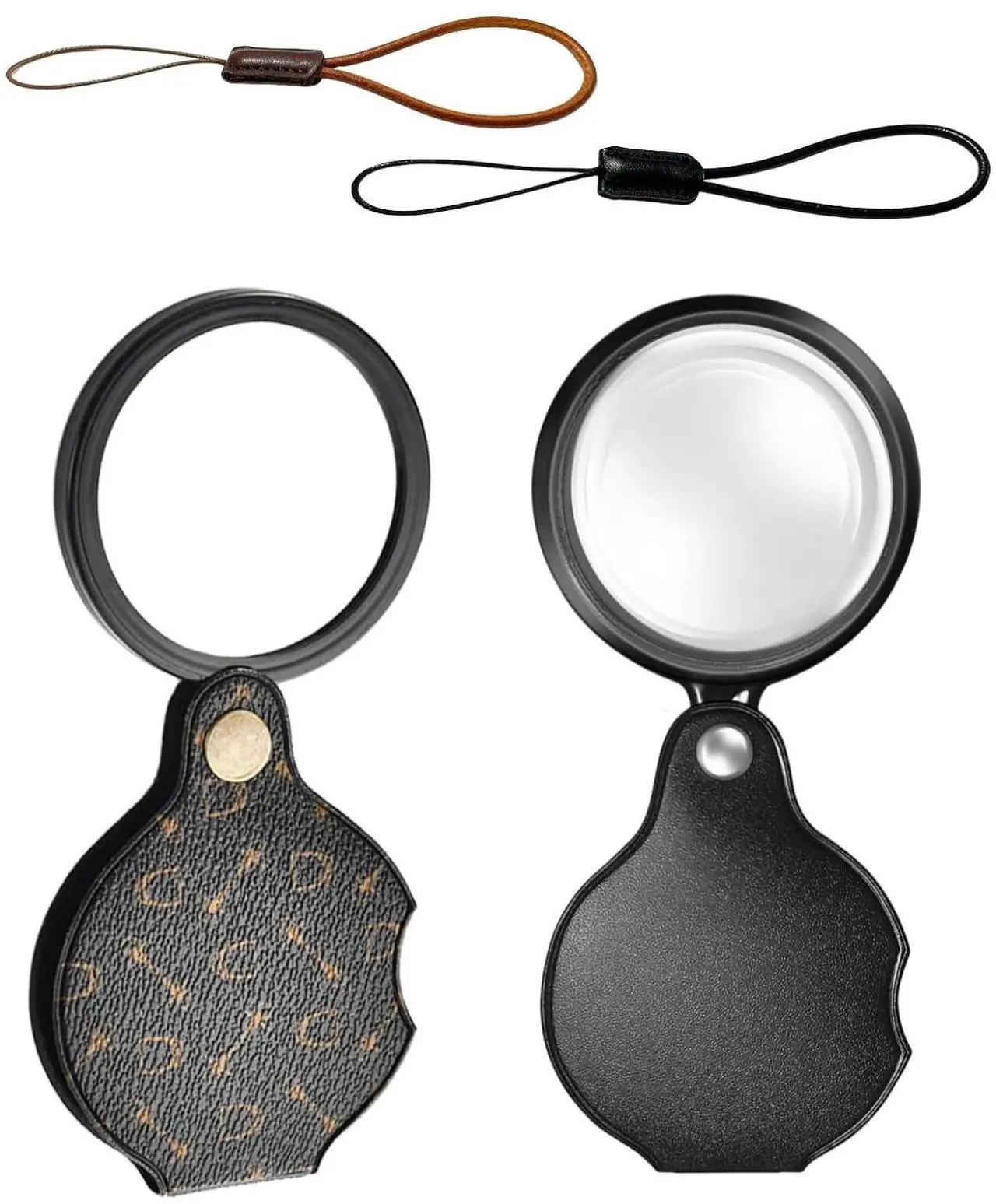 Main image of 2PCS 15X Magnifying Glass Loupe Small Pocket Magnifying Lenses Glass Protective Holster Leather Lanyard for Seniors Reading Inspection Coin Hobby Jewelry or Exploring (Black + Black Print)