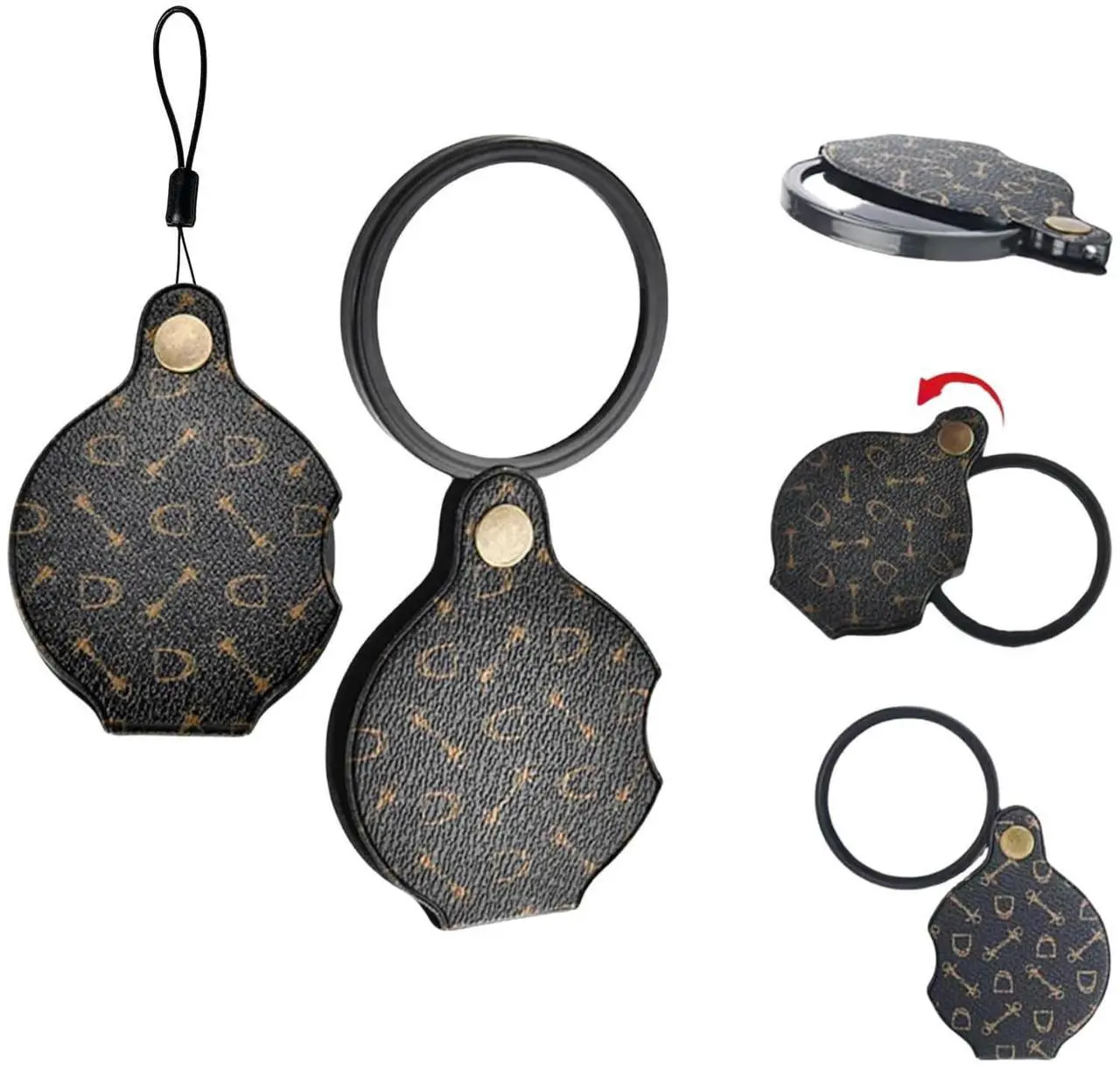Alt view image 3 of 7 - 2PCS 15X Magnifying Glass Loupe Small Pocket Magnifying Lenses Glass Protective Holster Leather Lanyard for Seniors Reading Inspection Coin Hobby Jewelry or Exploring (Black + Black Print)