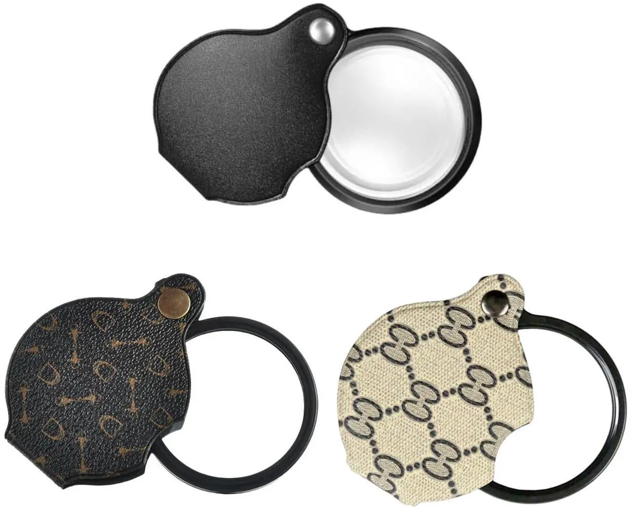 Alt view image 4 of 7 - 2PCS 15X Magnifying Glass Loupe Small Pocket Magnifying Lenses Glass Protective Holster Leather Lanyard for Seniors Reading Inspection Coin Hobby Jewelry or Exploring (Black + Black Print)