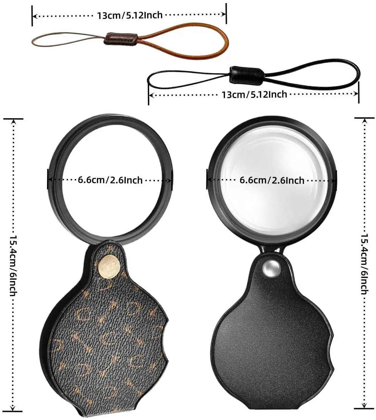 Alt view image 2 of 7 - 2PCS 15X Magnifying Glass Loupe Small Pocket Magnifying Lenses Glass Protective Holster Leather Lanyard for Seniors Reading Inspection Coin Hobby Jewelry or Exploring (Black + Black Print)
