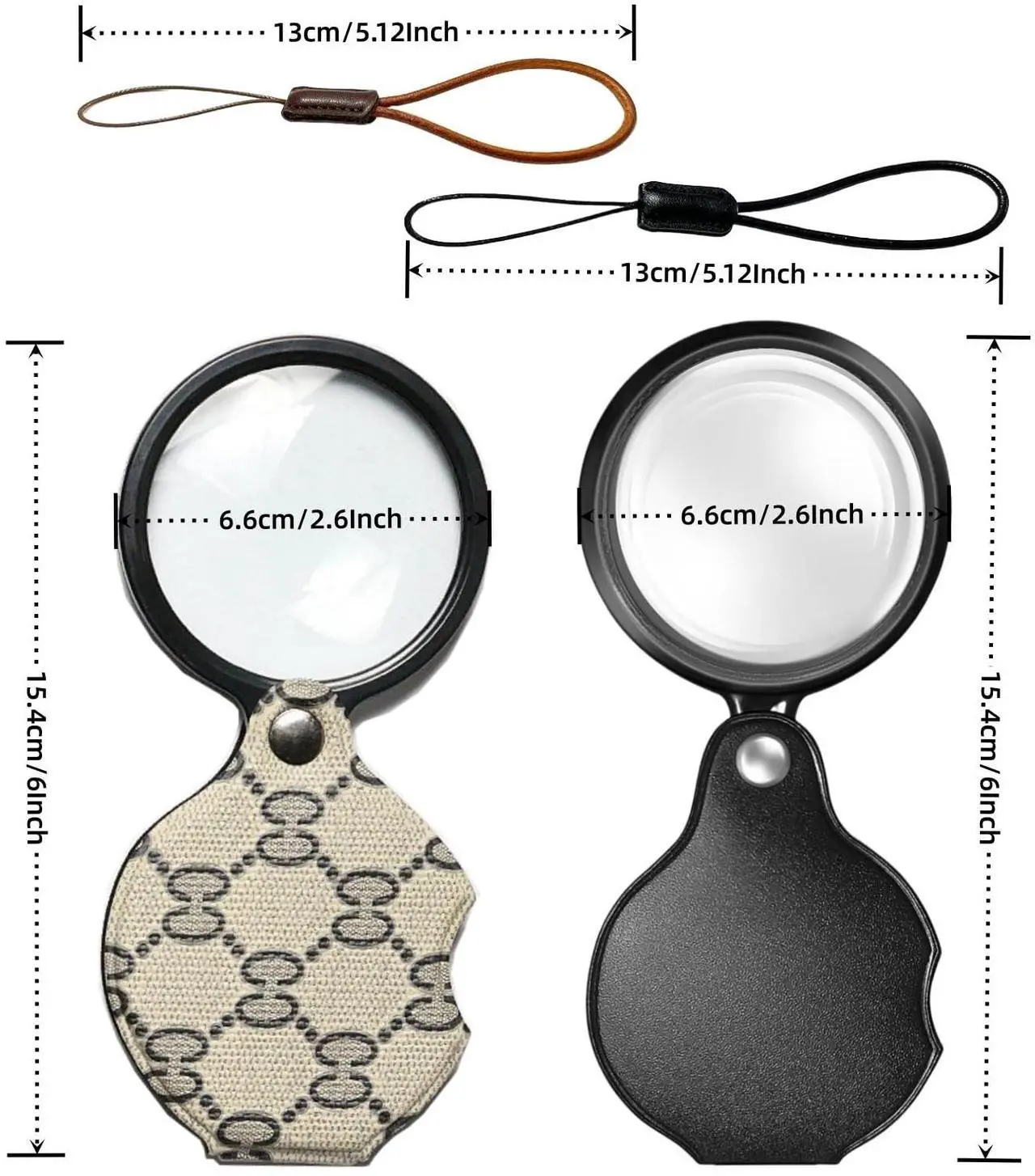 Alt view image 2 of 7 - 2PCS 15X Magnifying Glass Loupe Small Pocket Magnifying Lenses Glass Protective Holster Leather Lanyard for Seniors Reading Inspection Coin Hobby Jewelry or Exploring (Black + Beige Print)