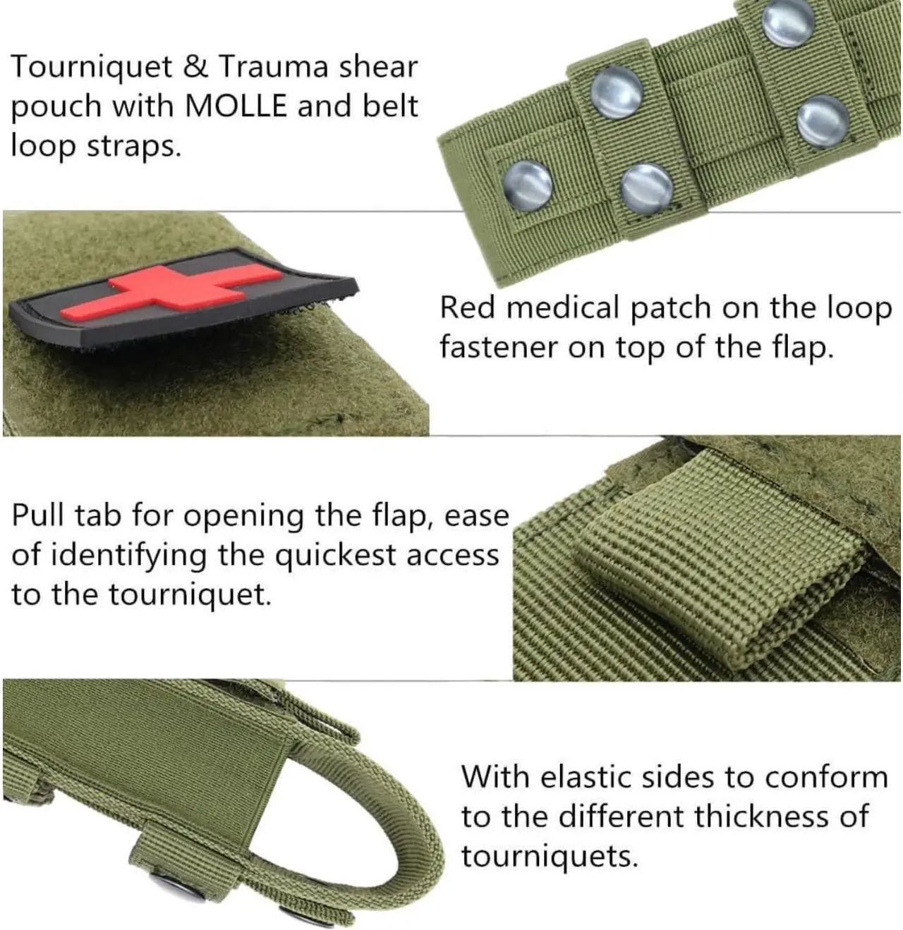 Alt view image 6 of 7 - Tactical Molle Tourniquet Holder, Portable TQ Military First Aid Equipment Case & Trauma Medical Shear Pouch (Army Green)