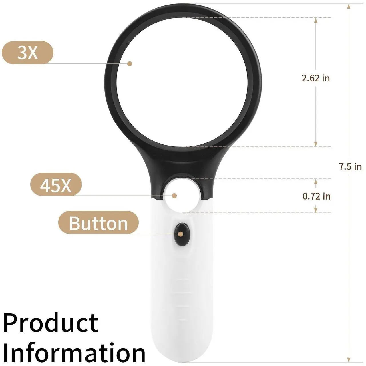 Alt view image 2 of 7 - Magnifying Glass with Light, 10X 45X Handheld Glass Reading Magnifier with 3 Light
