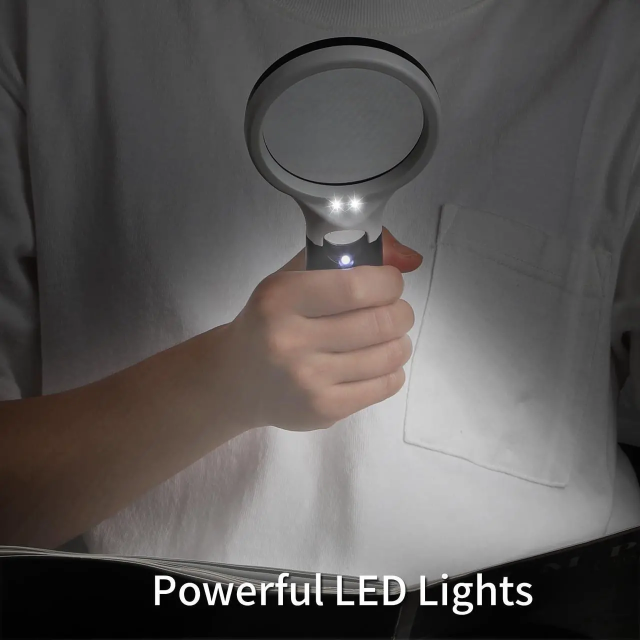 Alt view image 5 of 7 - Magnifying Glass with Light, 10X 45X Handheld Glass Reading Magnifier with 3 Light