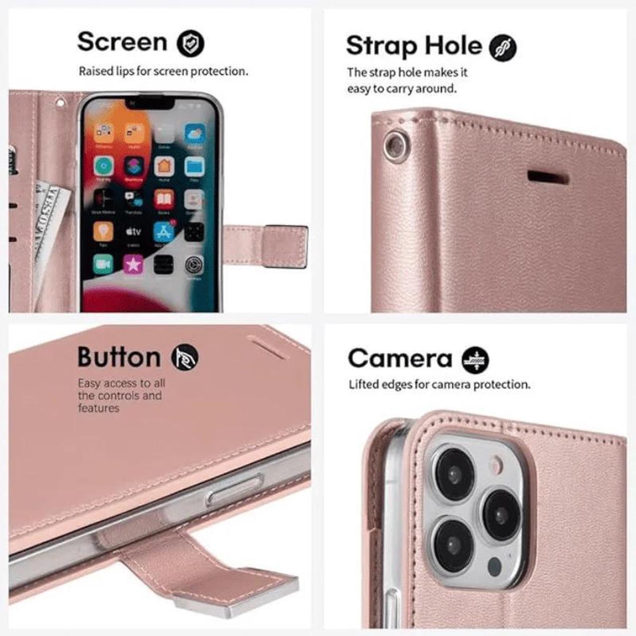 Alt view image 3 of 7 - Entronix Case Compatible with iPhone 8/7/SE - Foldable Leather Wallet, Card Holder & Lanyard
