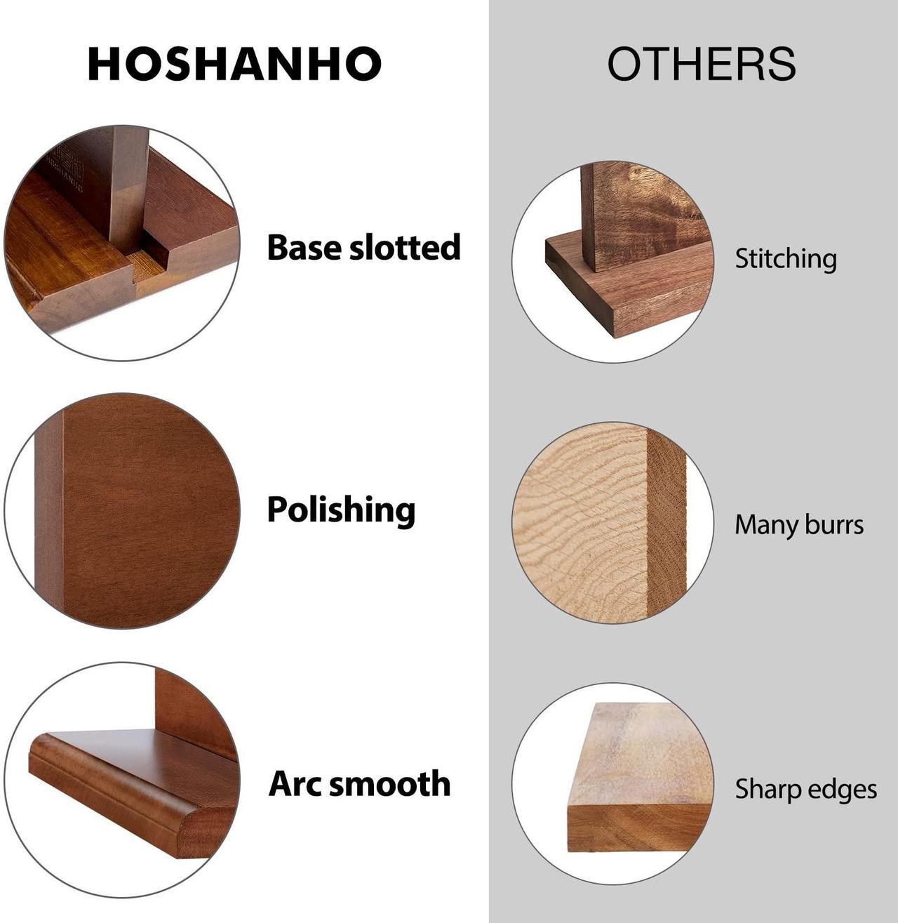Alt view image 5 of 7 - HOSHANHO Magnetic Knife Block 14 x 10 Inches, Double Sided Magnetic Knife Holder Rack for Kitchen Counter, Acacia Wood Magnetic Knife Storage Stand with Knife Sharpener