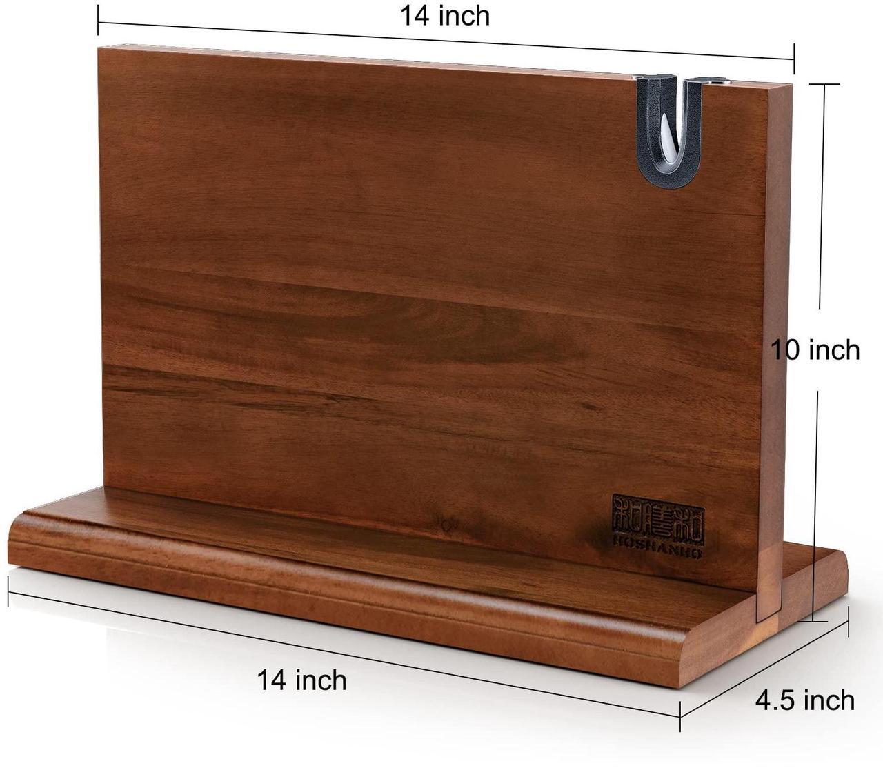 Alt view image 6 of 7 - HOSHANHO Magnetic Knife Block 14 x 10 Inches, Double Sided Magnetic Knife Holder Rack for Kitchen Counter, Acacia Wood Magnetic Knife Storage Stand with Knife Sharpener
