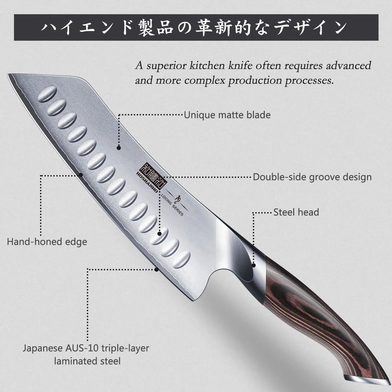 Alt view image 3 of 7 - HOSHANHO 7 Inch Japanese Chef Knife, Ultra Sharp High Carbon Stainless Steel AUS-10 Kitchen Knife, Professional Santoku Knives with Ergonomic Pakkawood Handle