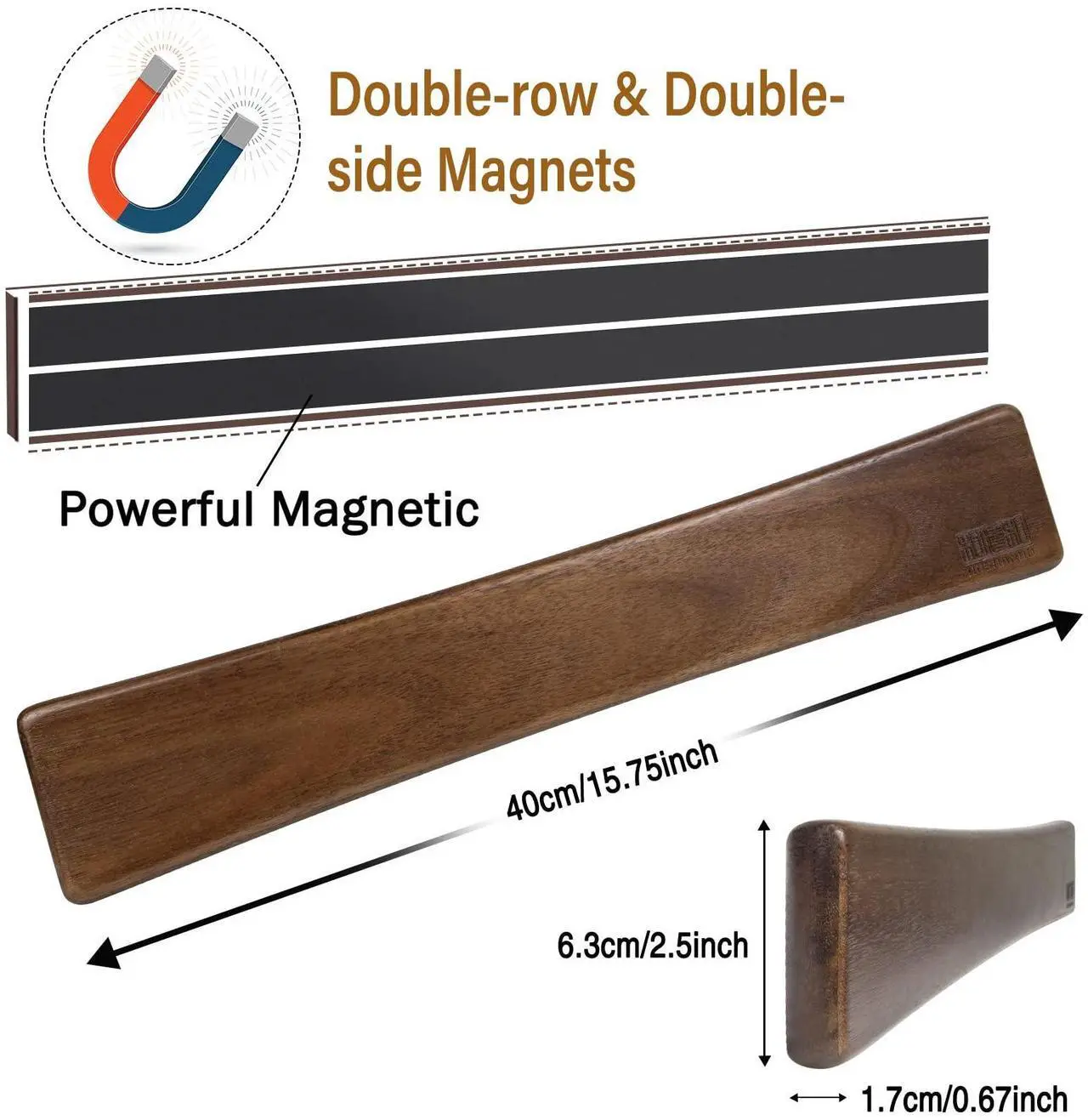 Alt view image 2 of 7 - HOSHANHO Magnetic Knife Strips, Magnetic Knife Holder for Wall 16 Inch, Acacia Wood Knife Magnetic Strip Use as Knife Bar, Knife Holder for Kitchen Utensil Organizer