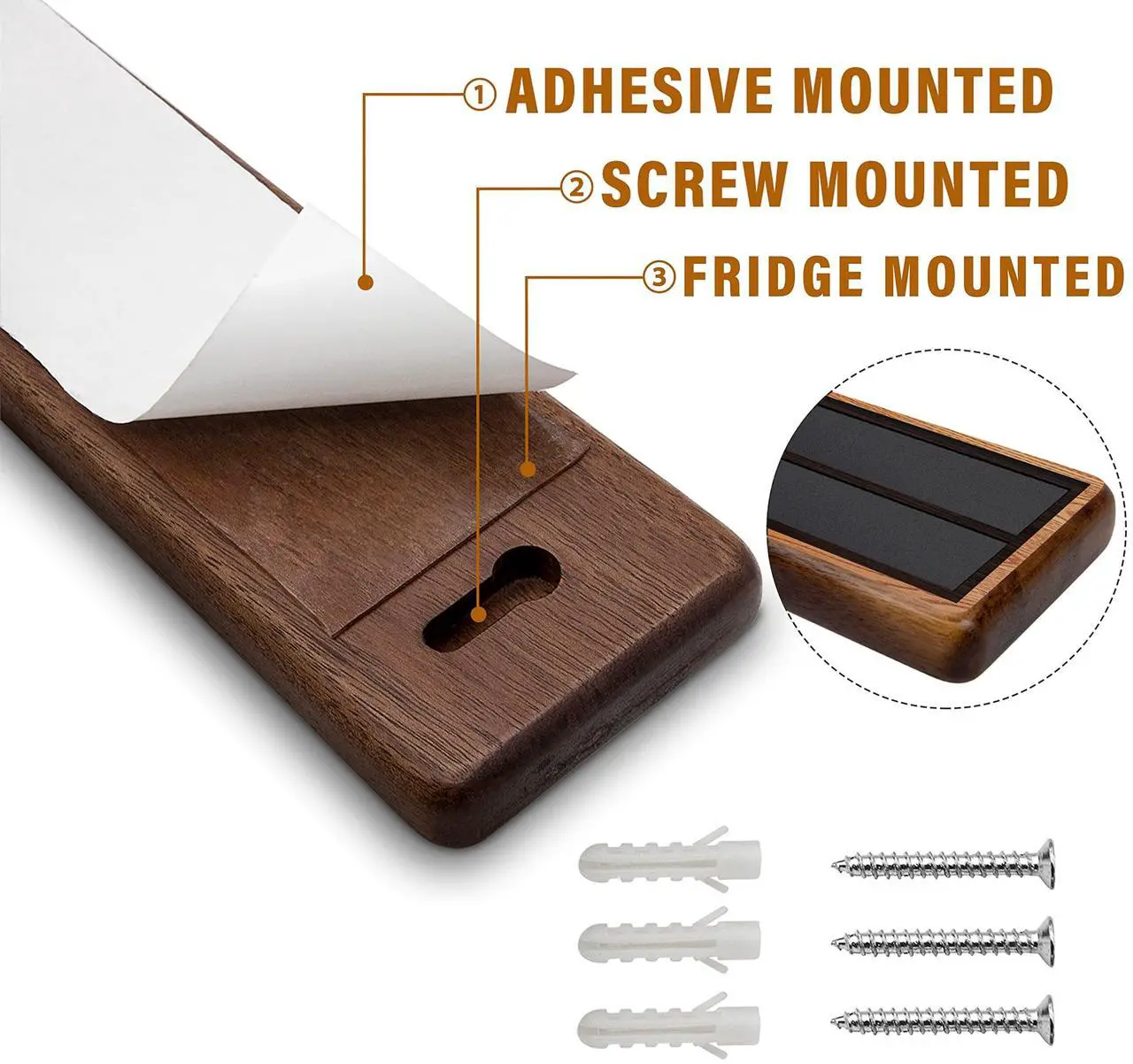 Alt view image 3 of 7 - HOSHANHO Magnetic Knife Strips, Magnetic Knife Holder for Wall 16 Inch, Acacia Wood Knife Magnetic Strip Use as Knife Bar, Knife Holder for Kitchen Utensil Organizer