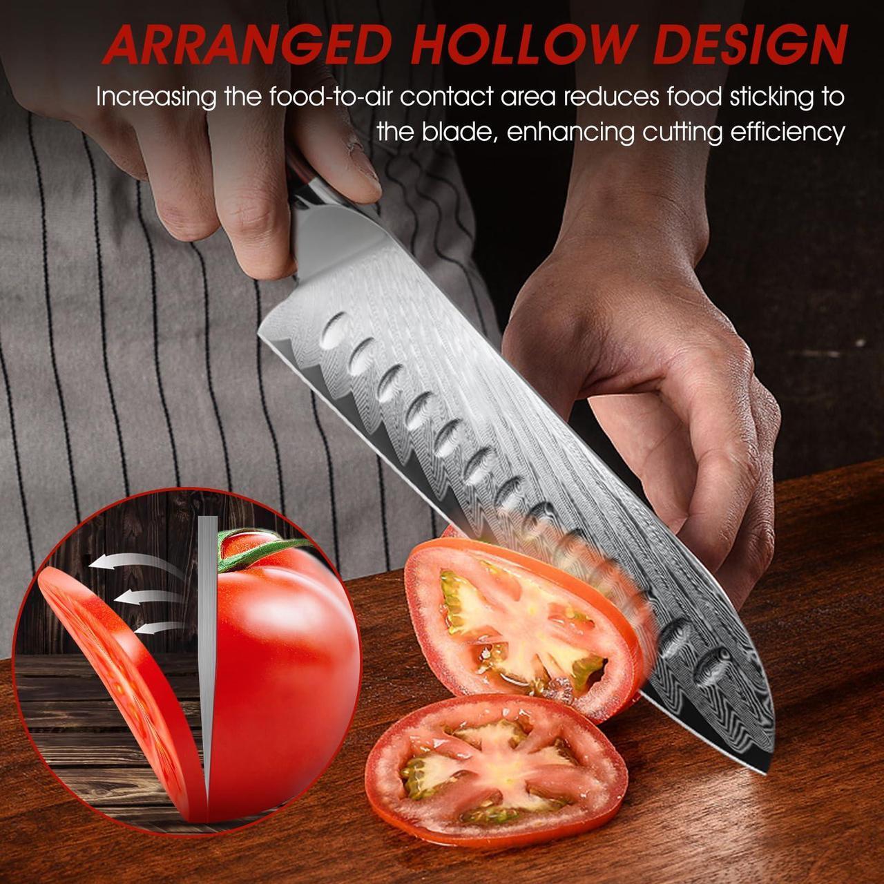Alt view image 3 of 7 - HOSHANHO Damascus Santoku Knife, 7 Inch Professiona Kitchen KnifeVG-10 Damascus Steel Ultra-Sharp Santoku Chef Knife with Ergonomic G10 Handle
