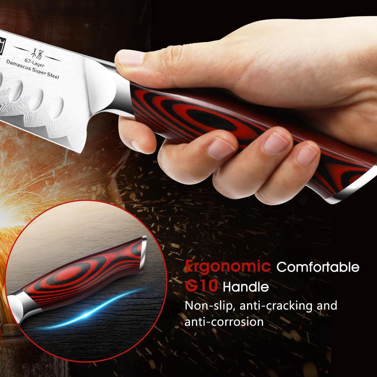 Alt view image 4 of 7 - HOSHANHO Damascus Santoku Knife, 7 Inch Professiona Kitchen KnifeVG-10 Damascus Steel Ultra-Sharp Santoku Chef Knife with Ergonomic G10 Handle