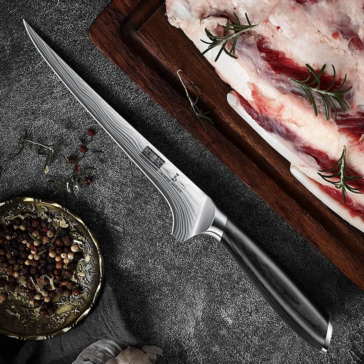 Alt view image 5 of 6 - HOSHANHO Fillet Knife 7 Inch, Razor Sharp Boning Knife for Meat Poultry Chicken Cutting, Japanese High Carbon Powder Steel Fish Knives with Flexible Blade and Pakkawood Handle