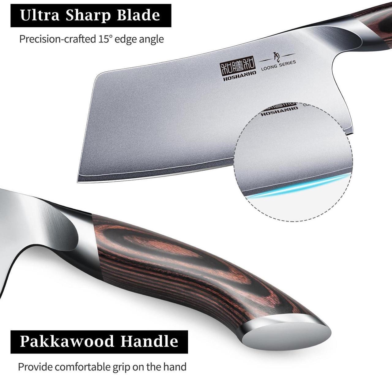 Alt view image 3 of 7 - HOSHANHO Cleaver Knife 7 Inch, Ultra Sharp Japanese AUS-10 High Carbon Steel Vegetable Meat Cleaver, Multifunction Chopper Butcher Knife for Home Kitchen and Restaurant
