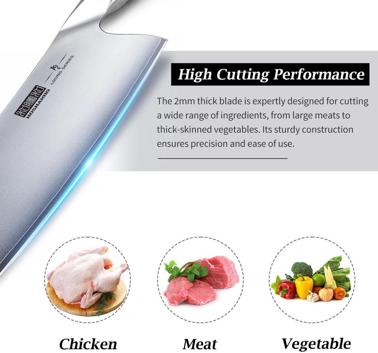 Alt view image 4 of 7 - HOSHANHO Cleaver Knife 7 Inch, Ultra Sharp Japanese AUS-10 High Carbon Steel Vegetable Meat Cleaver, Multifunction Chopper Butcher Knife for Home Kitchen and Restaurant