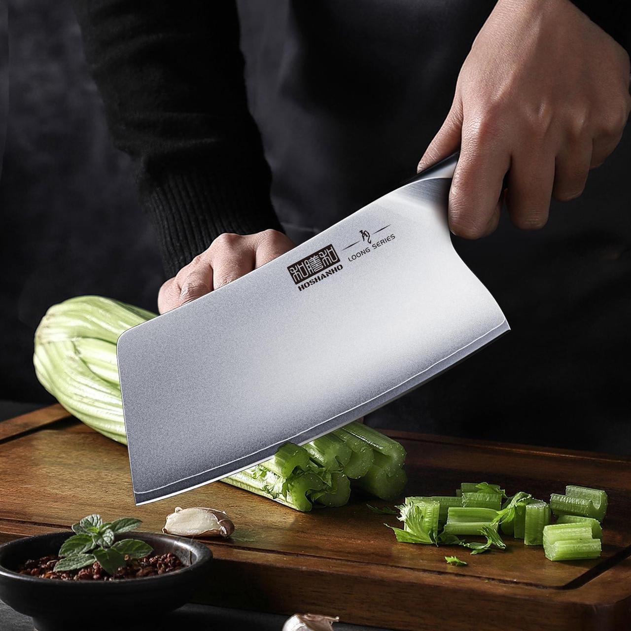Alt view image 5 of 7 - HOSHANHO Cleaver Knife 7 Inch, Ultra Sharp Japanese AUS-10 High Carbon Steel Vegetable Meat Cleaver, Multifunction Chopper Butcher Knife for Home Kitchen and Restaurant