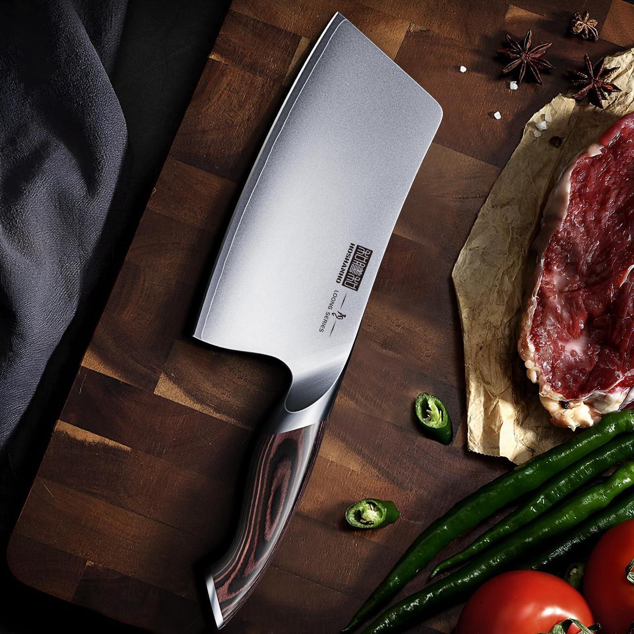 Alt view image 6 of 7 - HOSHANHO Cleaver Knife 7 Inch, Ultra Sharp Japanese AUS-10 High Carbon Steel Vegetable Meat Cleaver, Multifunction Chopper Butcher Knife for Home Kitchen and Restaurant