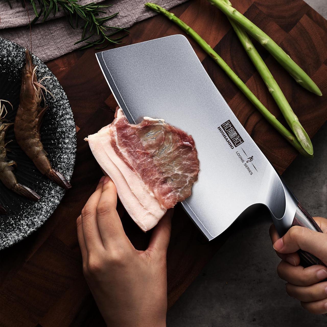 Alt view image 7 of 7 - HOSHANHO Cleaver Knife 7 Inch, Ultra Sharp Japanese AUS-10 High Carbon Steel Vegetable Meat Cleaver, Multifunction Chopper Butcher Knife for Home Kitchen and Restaurant