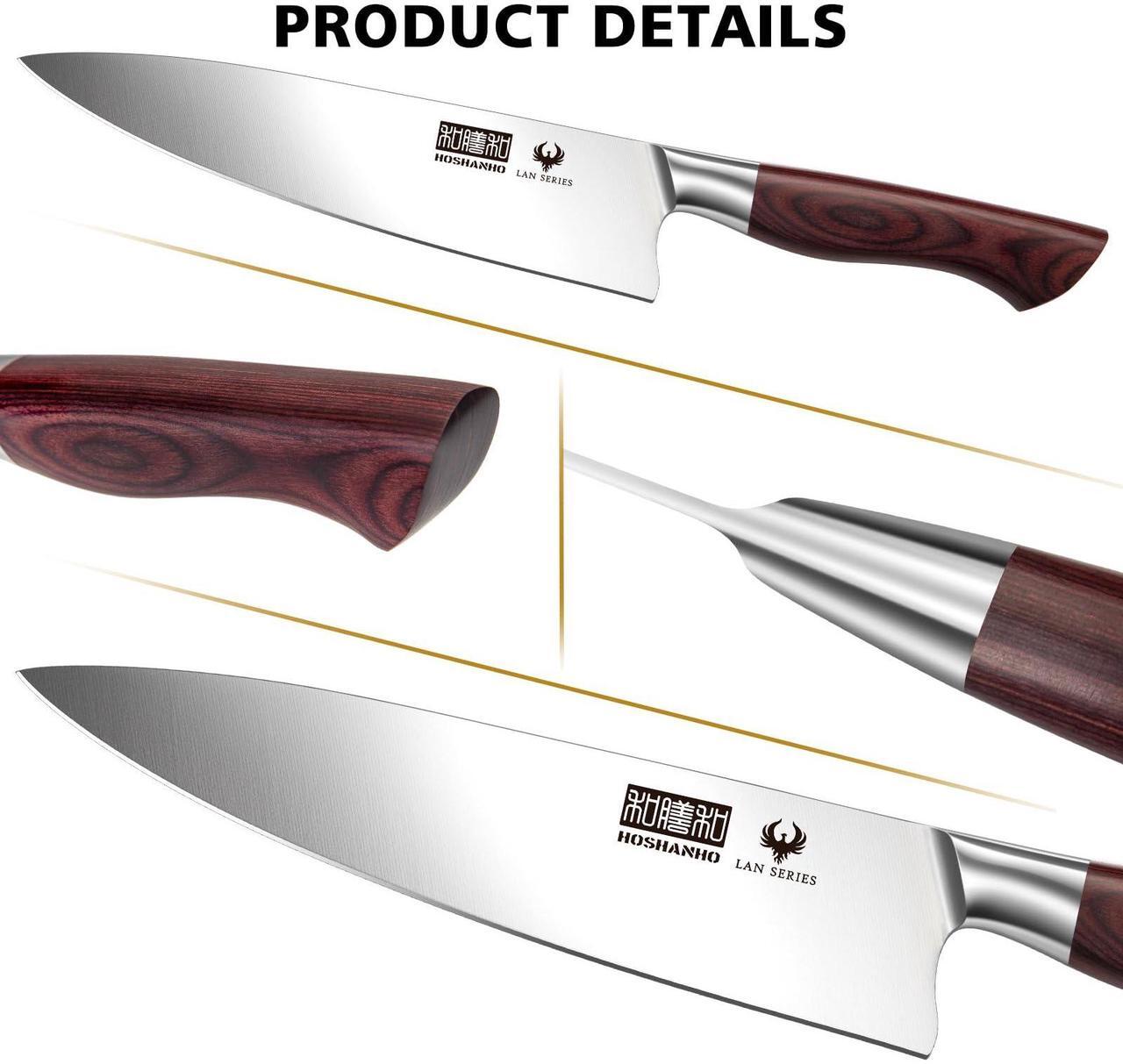 Alt view image 3 of 7 - HOSHANHO Kitchen Knife Set with Block 18-Piece, Super Sharp High Carbon Stainless Steel Chef Knife Set, Professional Cutlery Knife Set with Sharpener