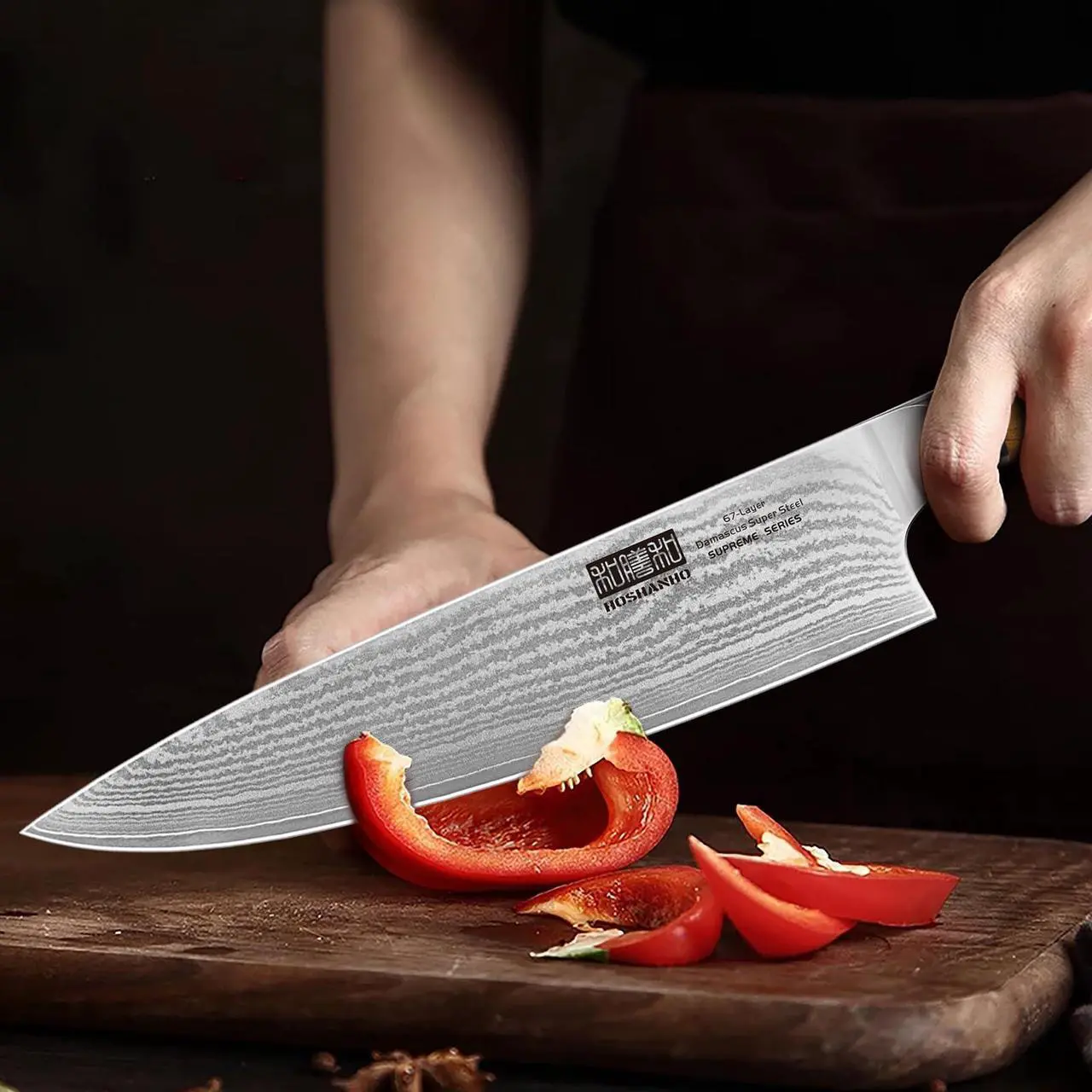 Alt view image 6 of 7 - HOSHANHO Knife Set with Block 7-Piece, Professional 67-layer Damascus Super Steel Kitchen Knife Sets for Cooking, Ultra Sharp Knife Set with Sharpener