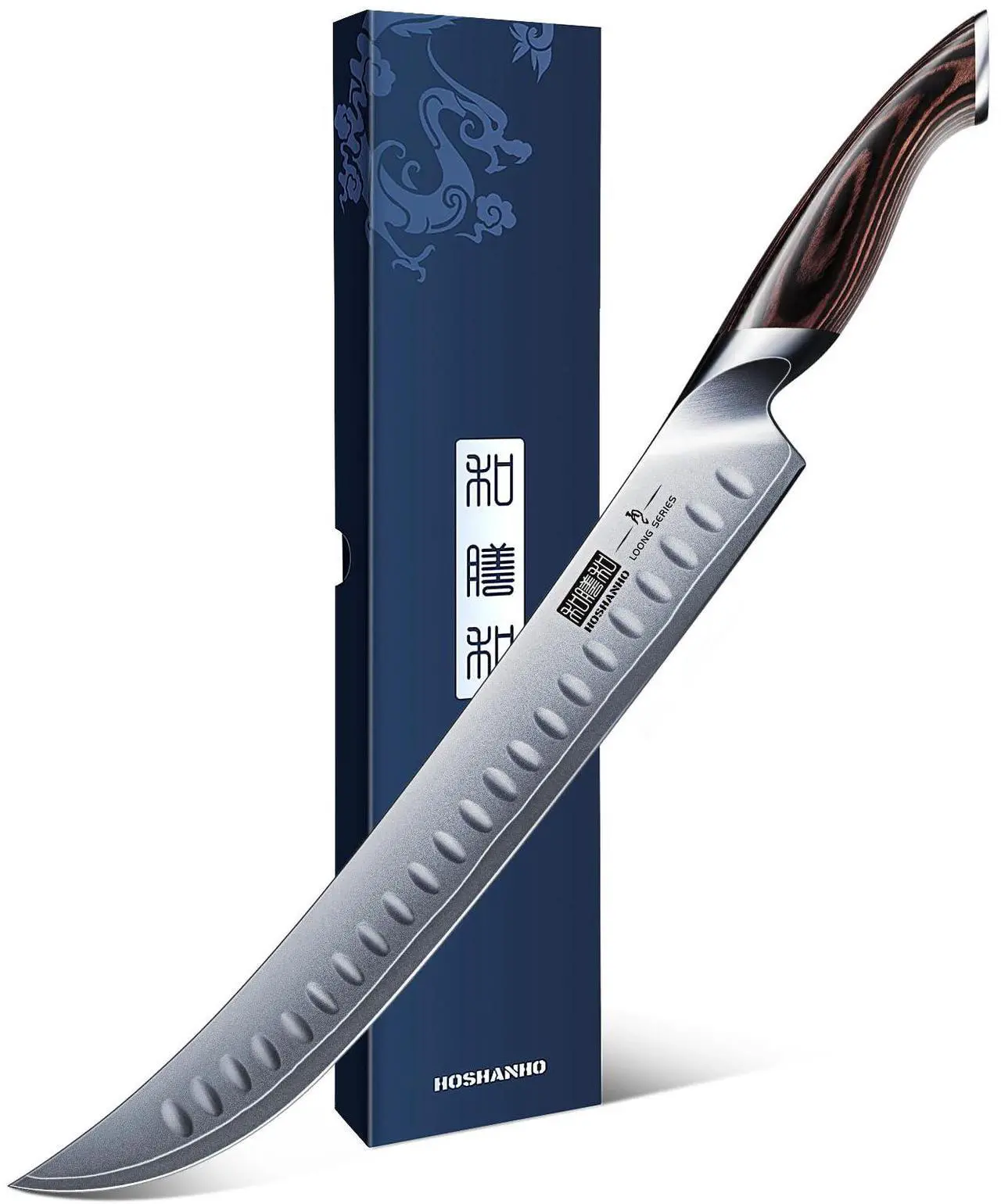 Main image of HOSHANHO Carving Slicing Knife, 12 Inch Japanese High Carbon Steel Brisket Knife with Ergonomic Pakkawood Handle, Razor Sharp Curved Butcher Breaking Knives for Meat Cutting