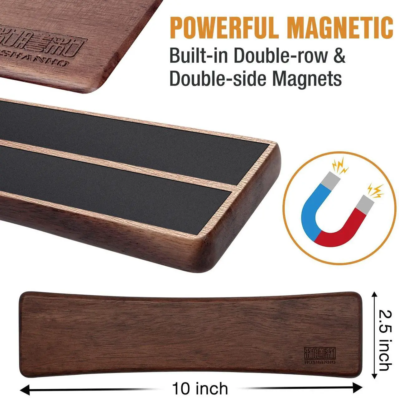 Alt view image 2 of 7 - HOSHANHO Knife Magnetic Strip, Acacia Wood Powerful Magnetic Knife Strips, Magnetic Knife Holder for Wall 10 Inch Use as Magnetic Tool Organizer, Home Organizer
