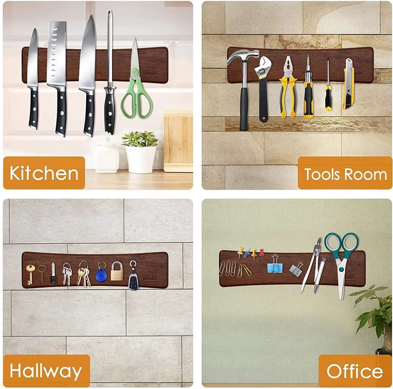 Alt view image 6 of 7 - HOSHANHO Knife Magnetic Strip, Acacia Wood Powerful Magnetic Knife Strips, Magnetic Knife Holder for Wall 10 Inch Use as Magnetic Tool Organizer, Home Organizer
