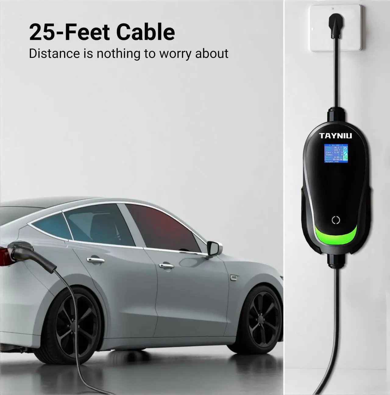 Alt view image 2 of 7 - TAYNIU SmoothPro Level 2 EV Charger Electric Vehicle Portable Charger with 25FT Cable 40A 240V NEMA 14-50 Plug for J1772 EVs & Plug-in Hybrids Indoor/Outdoor Charging Station w/Delay Timer