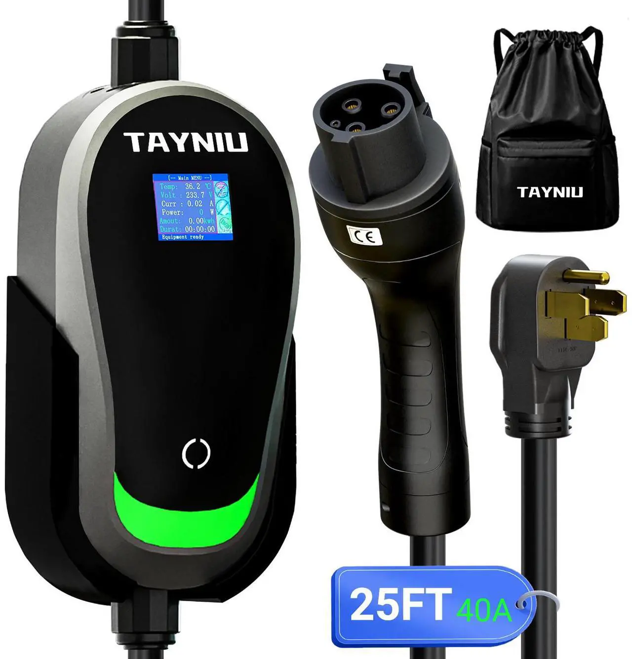 Main image of TAYNIU SmoothPro Level 2 EV Charger Electric Vehicle Portable Charger with 25FT Cable 40A 240V NEMA 14-50 Plug for J1772 EVs & Plug-in Hybrids Indoor/Outdoor Charging Station w/Delay Timer
