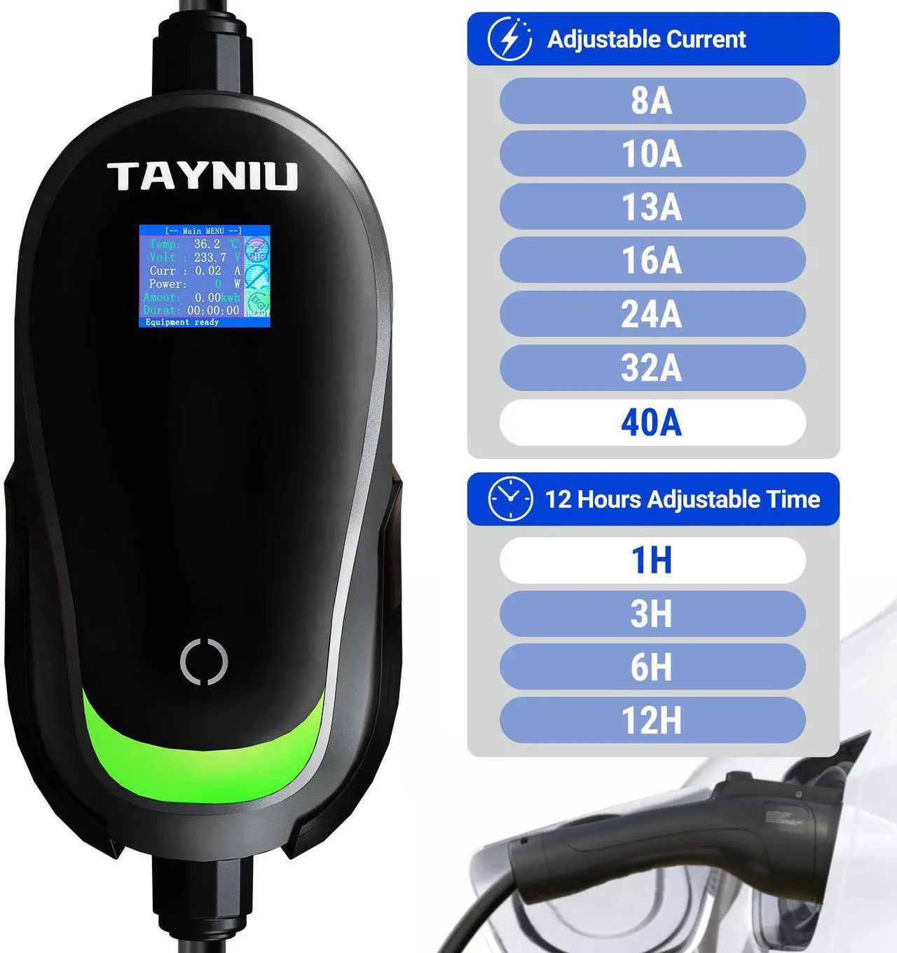 Alt view image 4 of 7 - TAYNIU SmoothPro Level 2 EV Charger Electric Vehicle Portable Charger with 25FT Cable 40A 240V NEMA 14-50 Plug for J1772 EVs & Plug-in Hybrids Indoor/Outdoor Charging Station w/Delay Timer