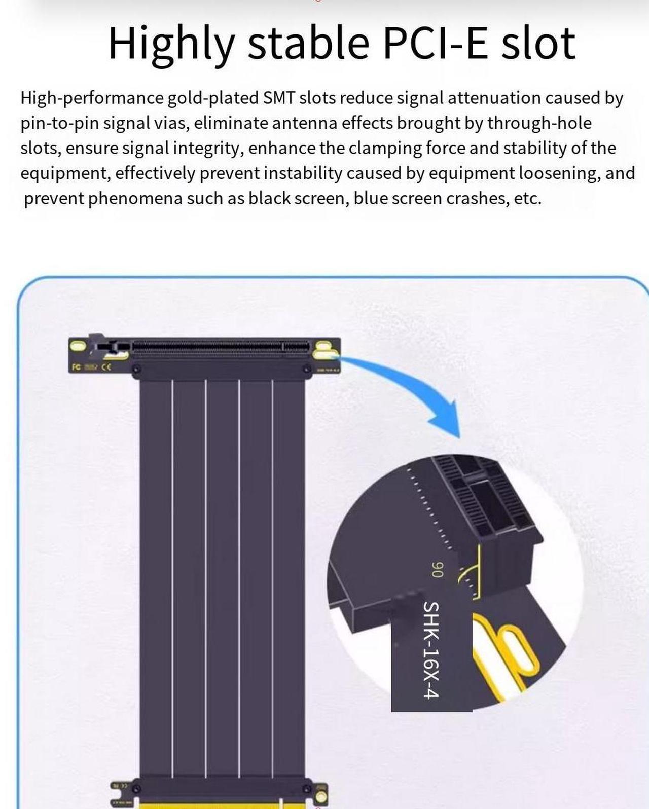 Alt view image 4 of 7 - PCI-E4.0 graphics card extension cable adapter cable 90-degree Angle 4090 graphics card vertical mounting bracket connection cable Black 150 mm