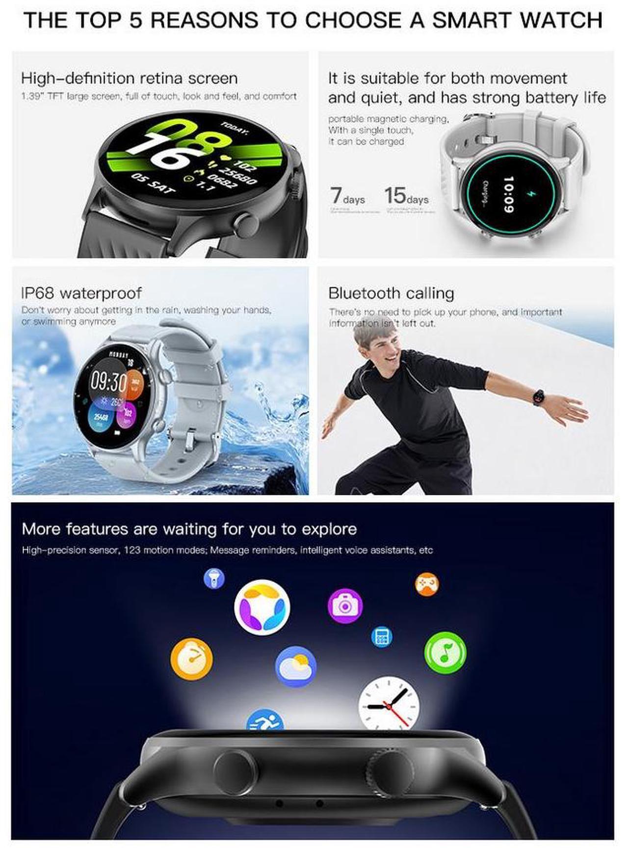 Alt view image 4 of 6 - Smart sports watch, dedicated to heart rate and blood oxygen health monitoring for running