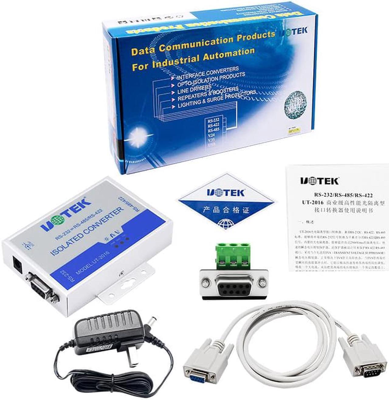 Alt view image 7 of 7 - UTEK Industrial RS232 to RS485 RS422 Optoelectronic Isolated Converter Adapter with Lightning Surge Protection DB9 Connector UT-2016