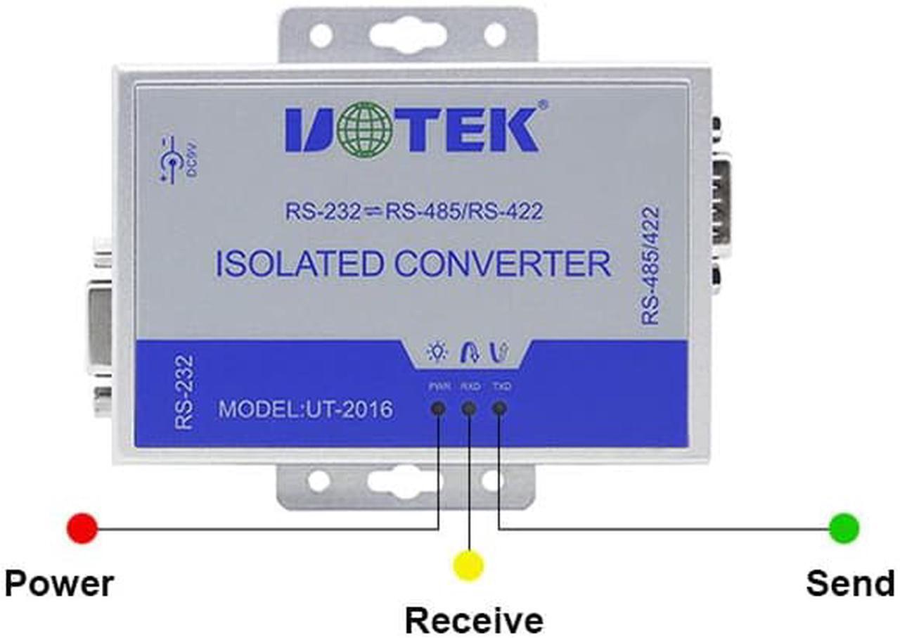Alt view image 6 of 7 - UTEK Industrial RS232 to RS485 RS422 Optoelectronic Isolated Converter Adapter with Lightning Surge Protection DB9 Connector UT-2016
